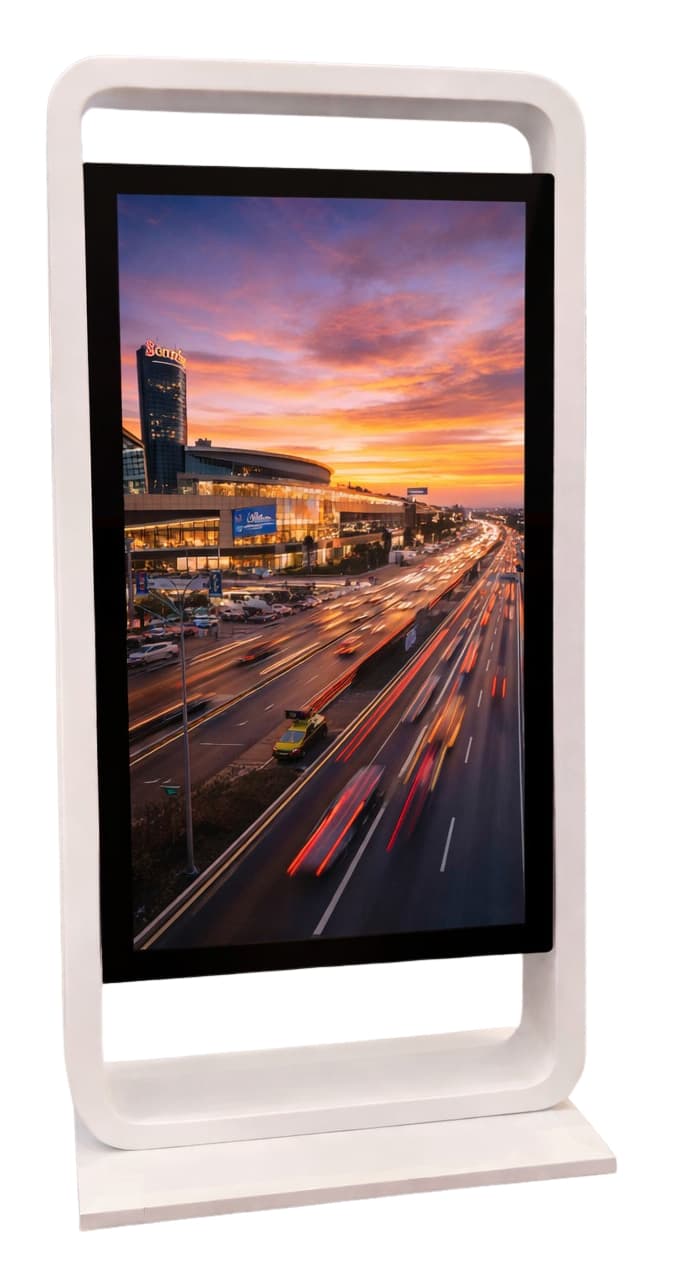 Kiosk / Totem Indoor back-to-back 75'' - EVOBOARD dublu fara touch cu display 75", 4K, 500cd, Android 11, Alb