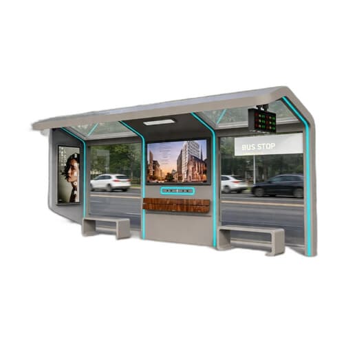 Stație de autobuz smart cu difuzare vocală și afișaj meteo — 6 m