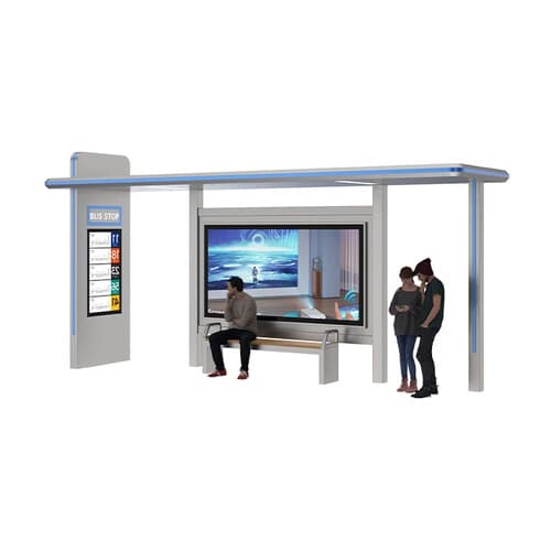 Stație de autobuz din inox cu casetă publicitară — 12 m