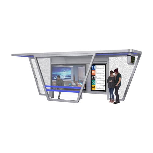 Stație de autobuz inteligentă cu LCD, sistem audio și încărcare wireless