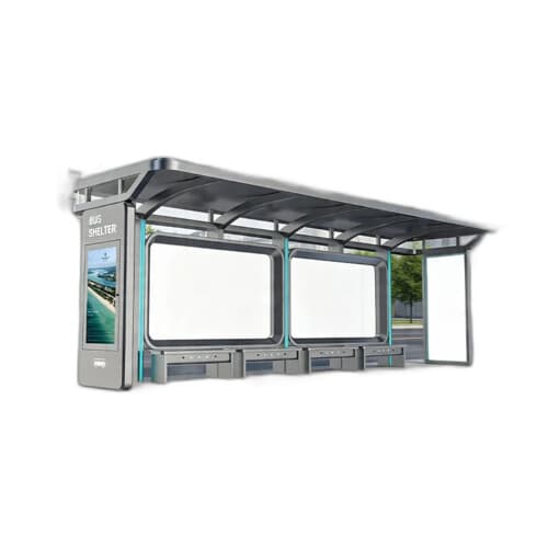 Stație de autobuz smart cu încărcare solară și aprindere automată
