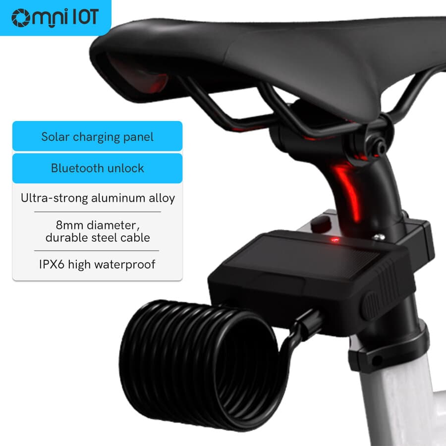 Lacăt inteligent cu cablu pentru bike-sharing — Bluetooth (BLE), panou solar