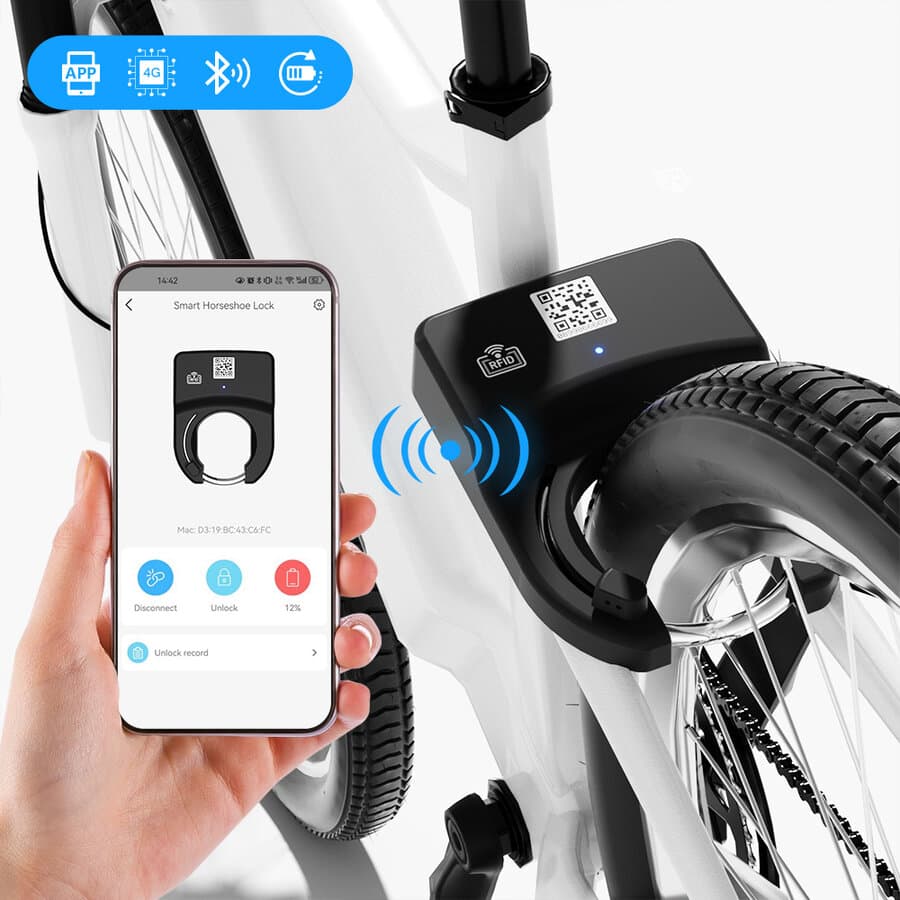 Lacăt inteligent pentru roată pentru bike-sharing — 4G/2G, deblocare aplicație mobilă