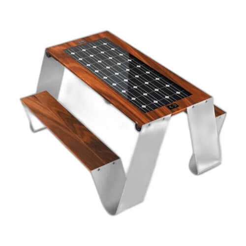 Masă de picnic solară cu bănci — lemn și oțel, încărcare integrată