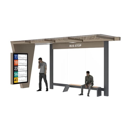 Stație de autobuz solară cu panou publicitar static integrat