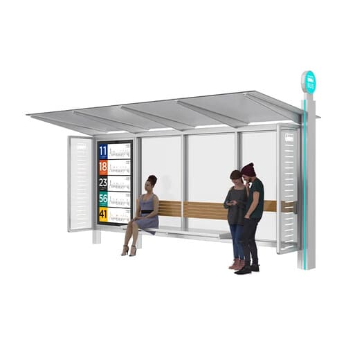 Stație de autobuz solară freestanding cu sistem de încărcare