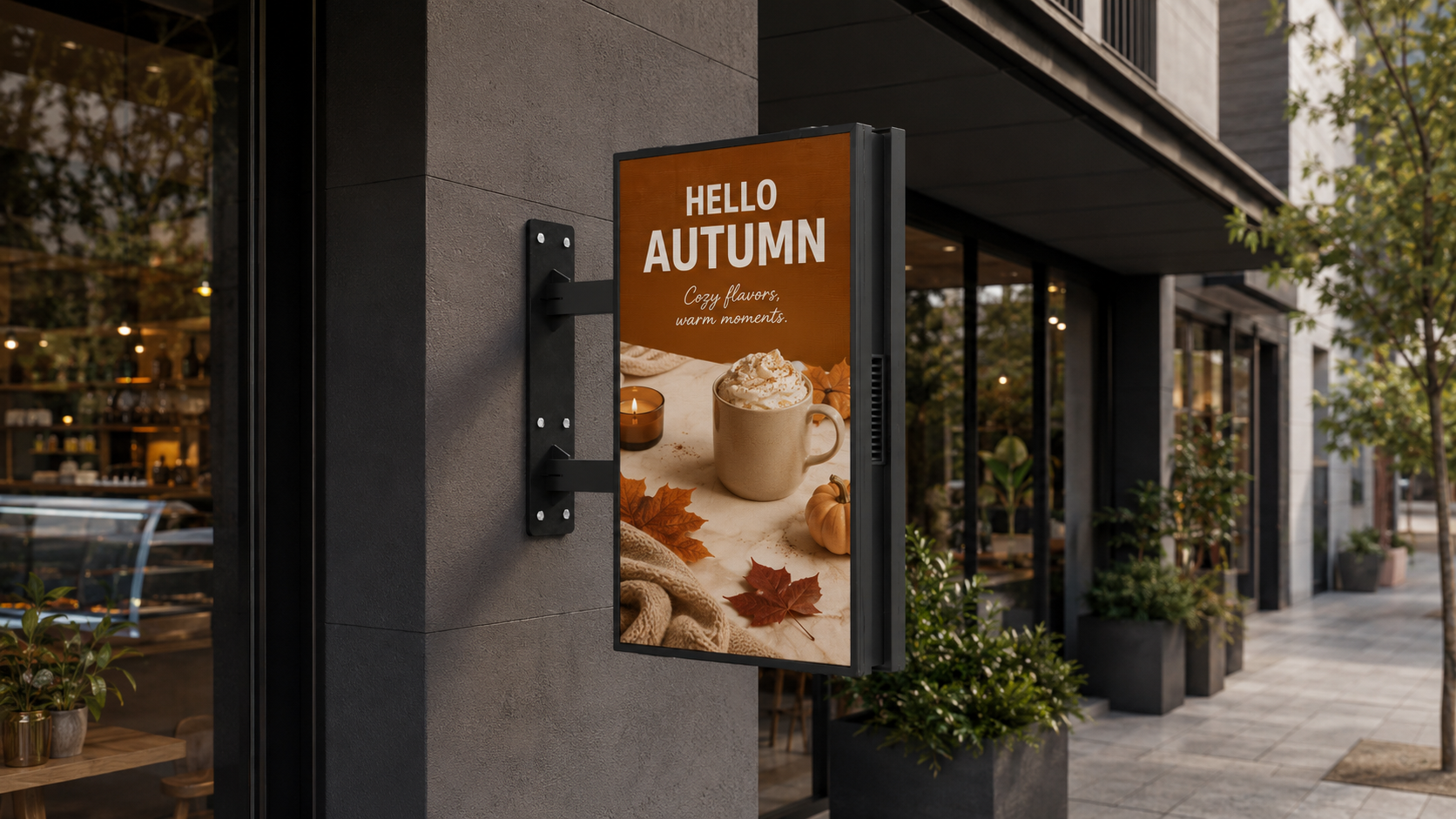 Ecran LED outdoor shop signage față-verso montaj pe perete
