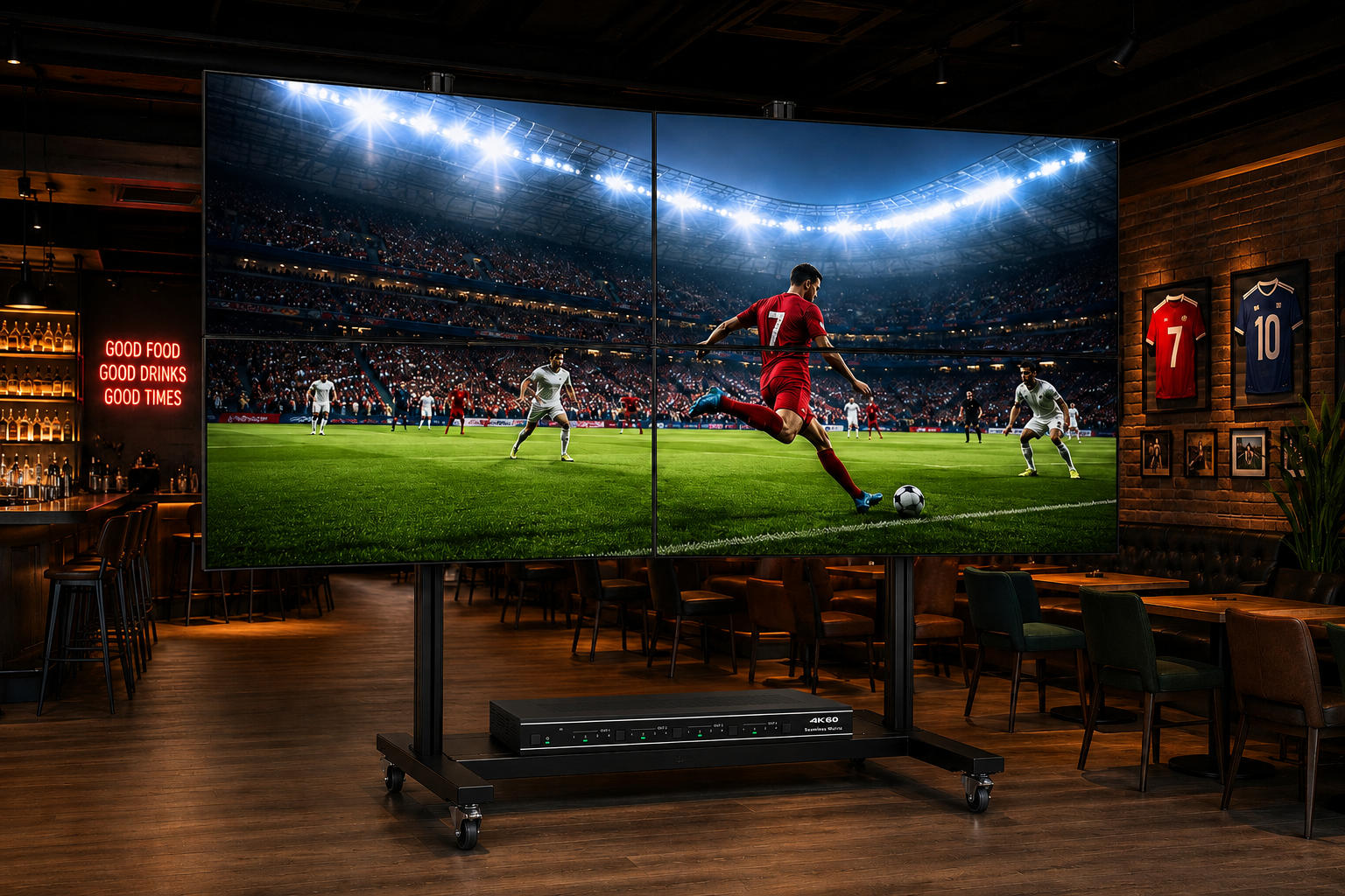 Soluție Videowall SWEDX 130 inch format 2 x 2 cu stand mobil și controller 4K