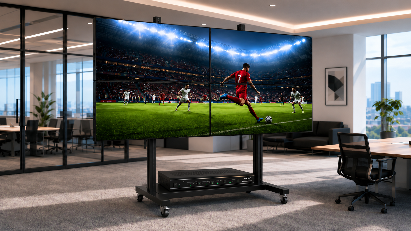Videowall SWEDX 130 inch format 2 x 2 cu controller Matrix și stand mobil