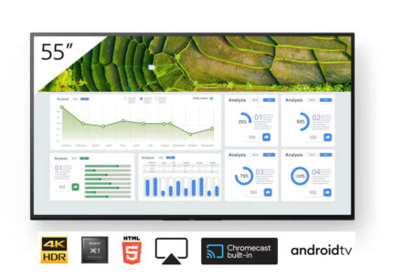 Display profesional 55" Sony Bravia, FW-55BZ30L, 440cd, 24/7, Landscape/Portrait, Apple AirPlay/Chromecast încorporat